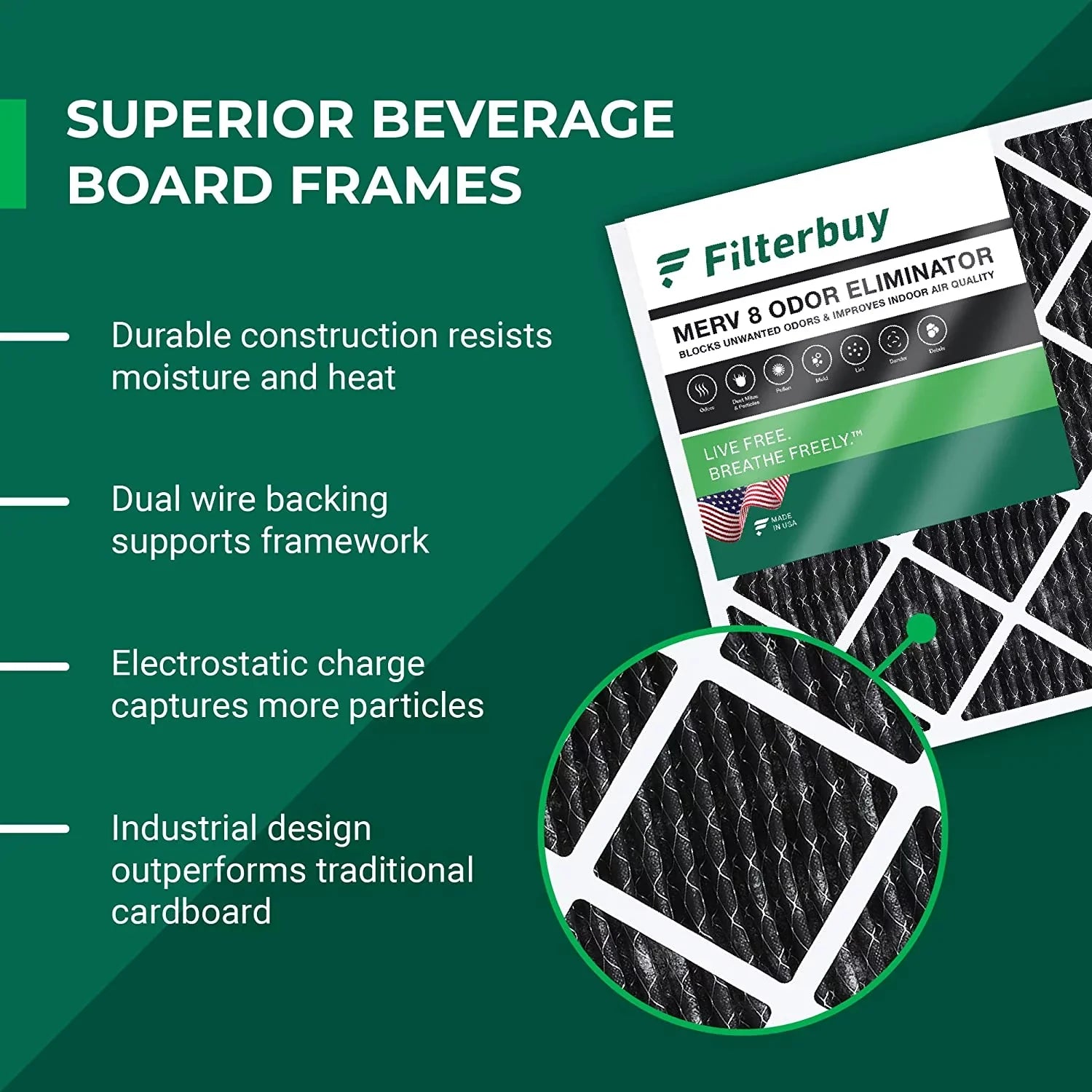 Filters Air 12x20x1 Furnace Odor HVAC (5-Pack) AC MERV with Filterbuy Activated 8 Pleated Carbon Eliminator