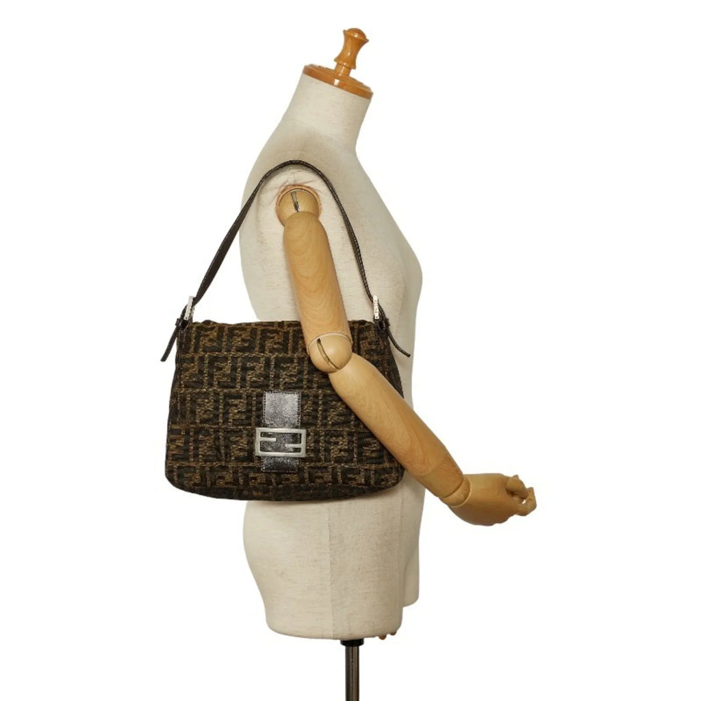 Canvas Leather Pre-Owned Brown ZUCCA Bag Bucket FENDI Women's Mamma (Good)
