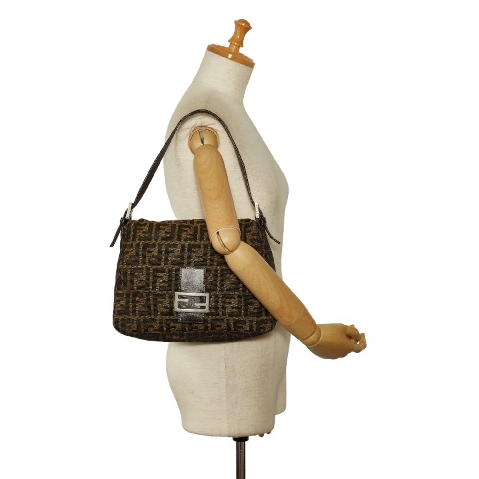 Canvas Leather Pre-Owned Brown ZUCCA Bag Bucket FENDI Women's Mamma (Good)