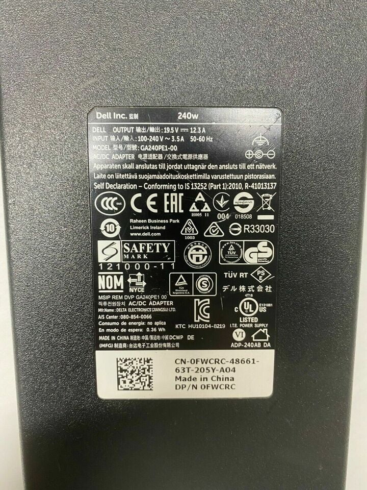 R5 12.3a Dell AC of 17 R3 19.5v laptop Adapter R4 240W charger 10 Lot