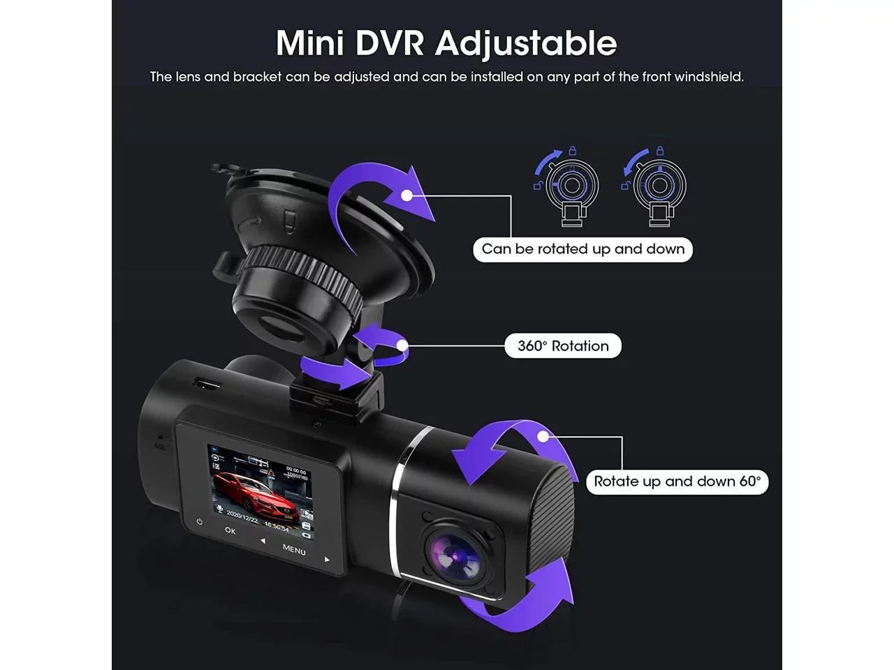 Car G-Sensor FHD WDR Taxi Recording Front Hardwire Cam Driving Dash Vision Camera Rideshare Dual 1080p+1080p Recorder Infrared Loop Night Inside Kit Cabin for Included with