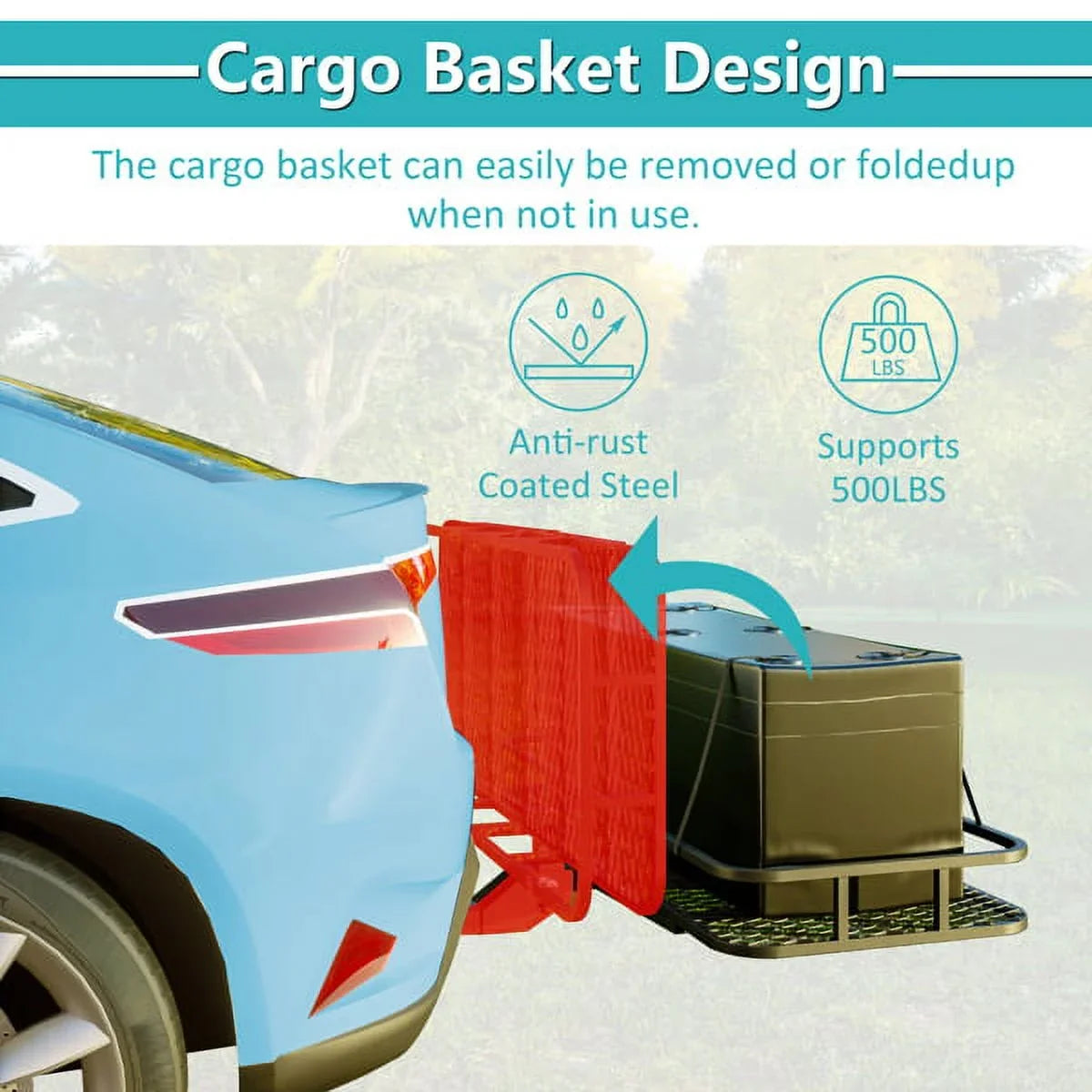 Capacity x lb Car Truck Folding net, cargo Net, 24" capacity x SUV Trailer, folding 60" mounted Cargo 500lb for basket Mounted 500 6" Cargo Black Hitched with Basket hook with cargo 60"x24"x6"