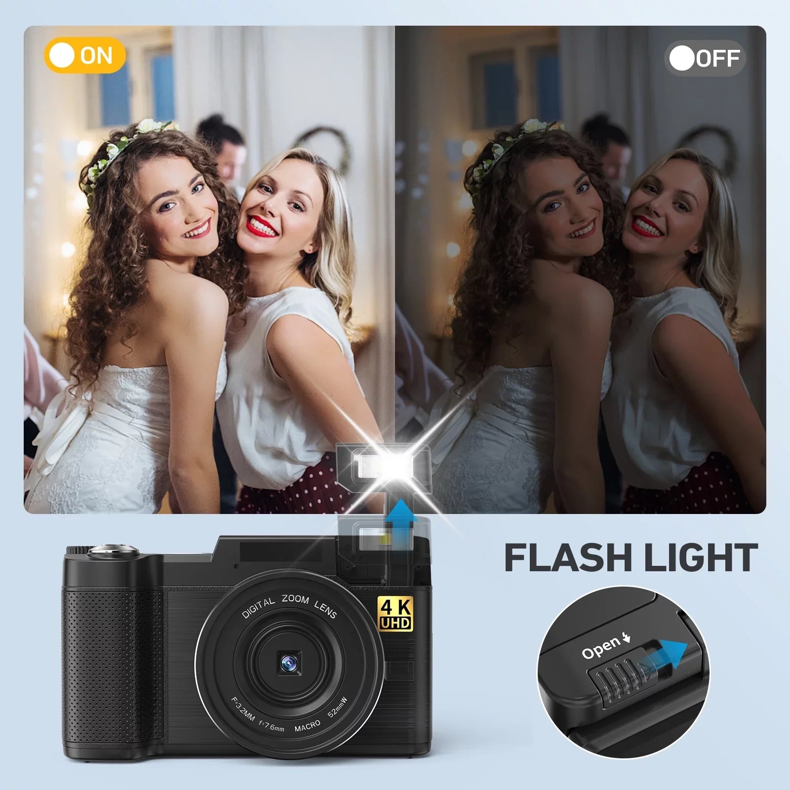 Screen Digital 16X Digital MARVUE Function Camera with Macro Camera YouTube Flash, for Zoom 180°Flip Vlogging Photography & 48MP Liftable 4K 3’’ Camera