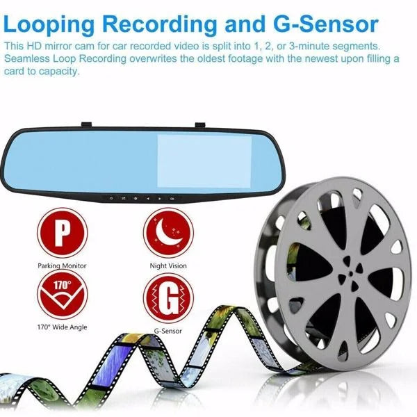 Front HD Video Recorder Mirror Camera Rear Dash Dual Bornmio Car Rearview 1080P DVR Cam