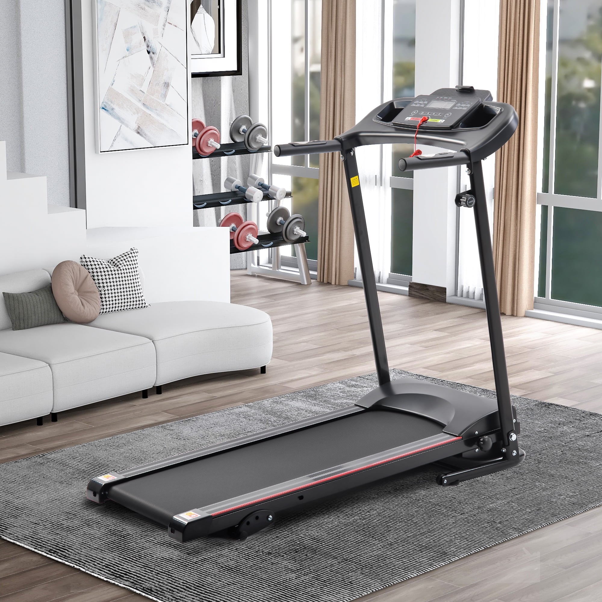 Gym Cup Rate Foldable, Electric Fitness 2.5HP Sensor Home Treadmill Walking Folding Heart Incline 12KM/H Running Treadmill Bluetooth Holder Music for for Exercise with Machine Indoor Home