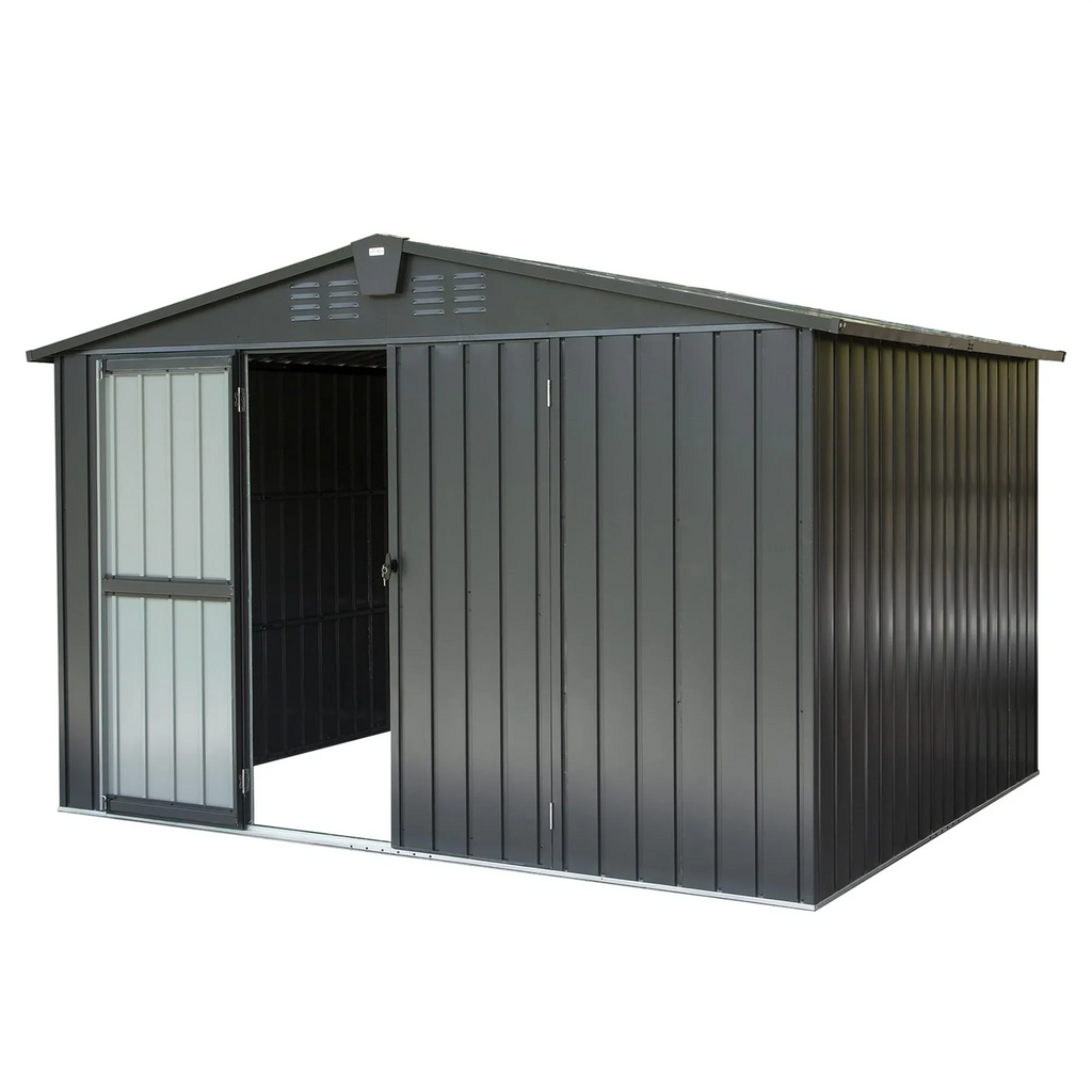 Lawn Door 8', with CoSoTower Metal Steel Trash for Lockable Outdoor Storage Shed Cabinet 10'X for Patio, Black) Bike, Garden Storage Backyard, Outdoor (10X8ft, Shed Galvanized Can, Tools,