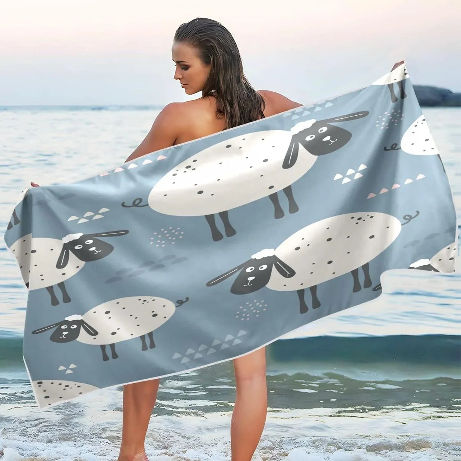 Bath Yoga Towel Microfiber Thin Pool Shower Swim Free 31”X71” Towel Cute Black Beach Towel Face Sand Blanket, Towel, Sheep Bestwell Oversized Quick Dry Multipurpose Lightweight