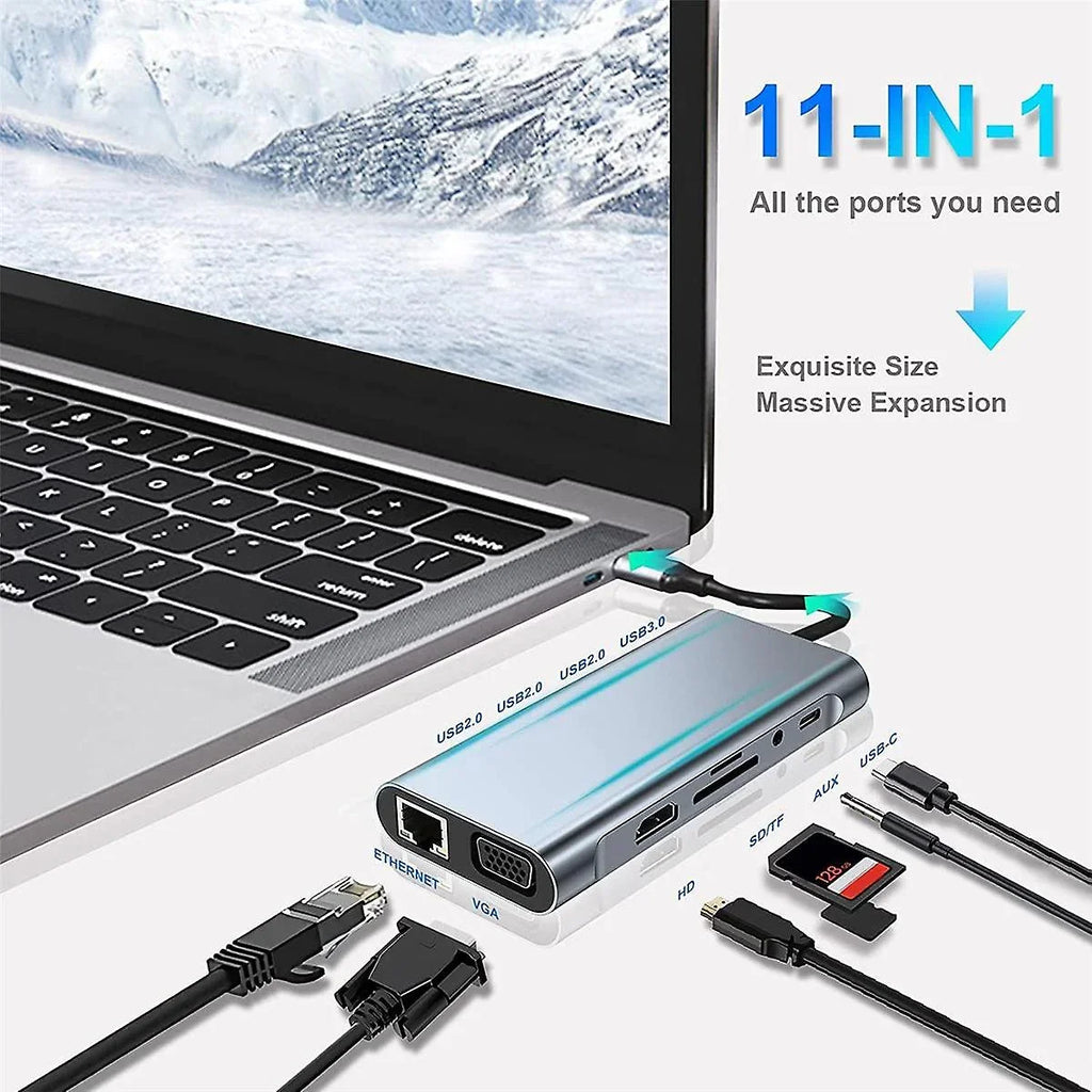 Laptop with Gigabit Pro,Air 11-in-1 Dell VGA,Type-C HDMI, Power,USB Kidsol USB MacBook C 3.5mm LAN,SD,MicroSD,Compatible Ports A*4, 4K Station PD100W Lenovo with HP Multi-Port Docking