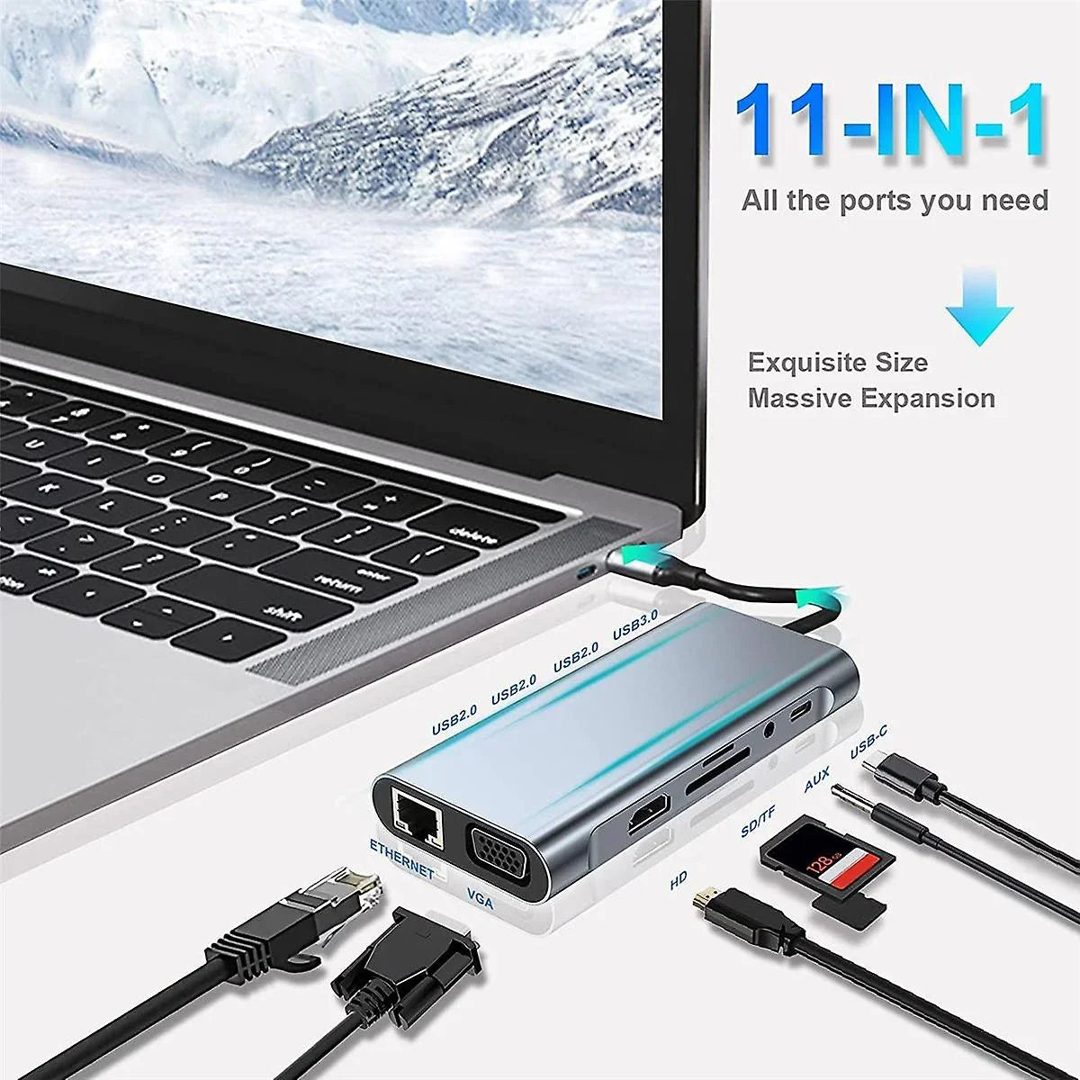 Laptop with Gigabit Pro,Air 11-in-1 Dell VGA,Type-C HDMI, Power,USB Kidsol USB MacBook C 3.5mm LAN,SD,MicroSD,Compatible Ports A*4, 4K Station PD100W Lenovo with HP Multi-Port Docking