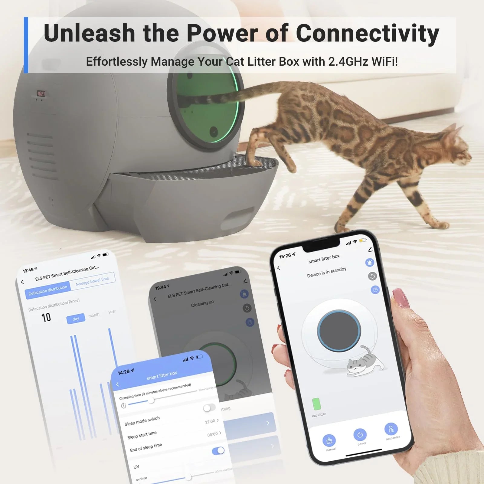 for Automatic Litter ELS Box Self Cat Box, Cats Multiple Control Litter Cleaning APP PET Cat Gift