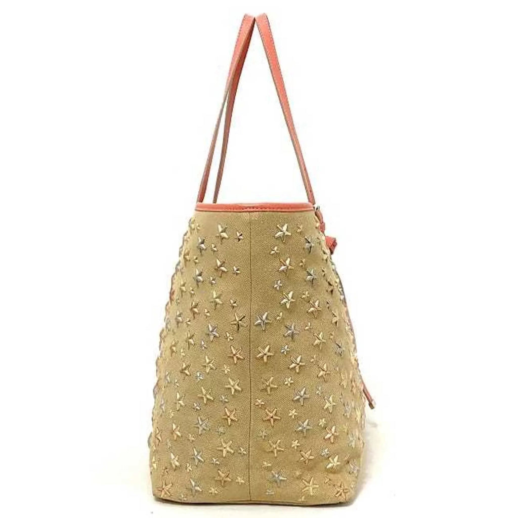 (Good) Bag Star Choo Leather Canvas Pre-Owned Silver Jimmy Sarah Studs Beige Women's Tote Pink