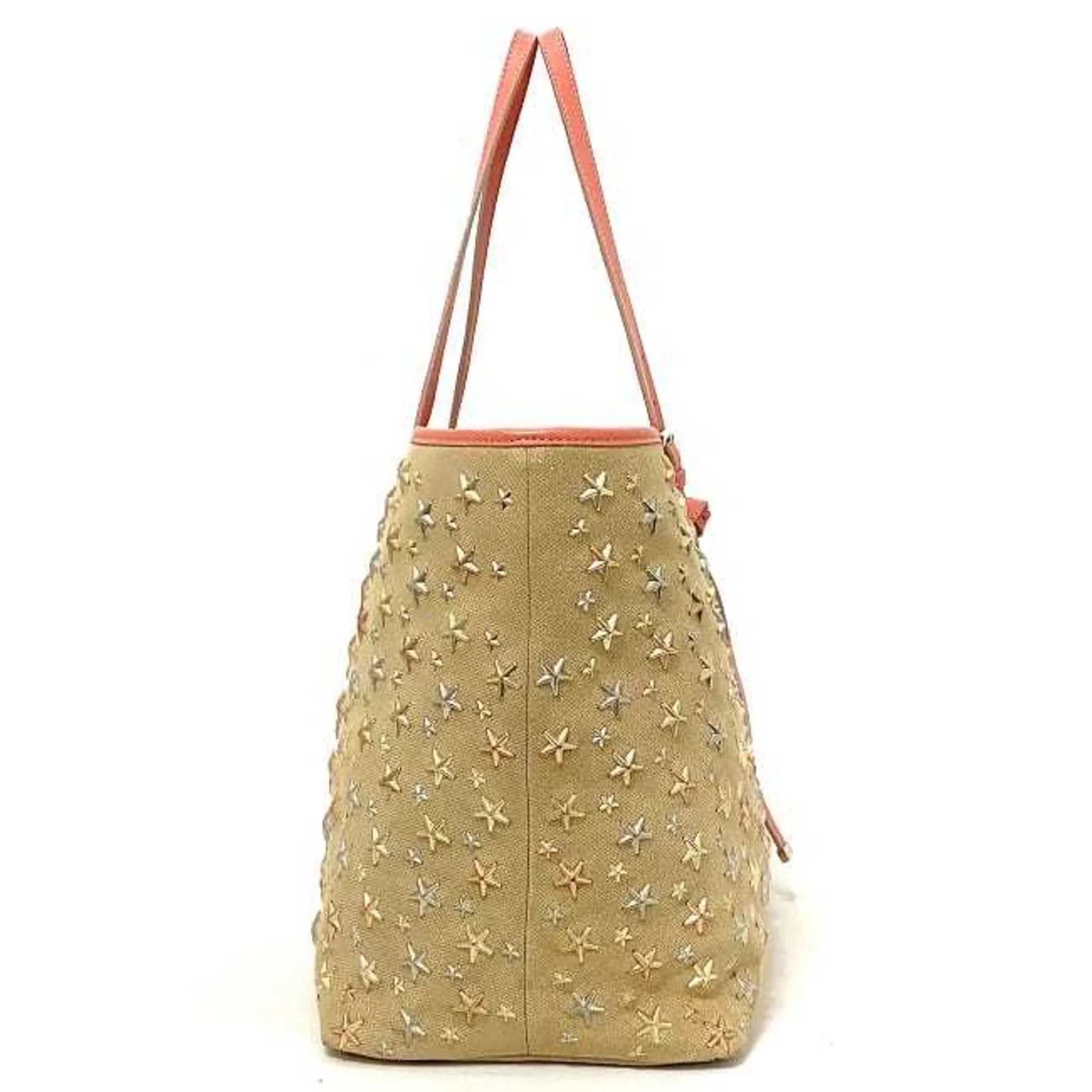 (Good) Bag Star Choo Leather Canvas Pre-Owned Silver Jimmy Sarah Studs Beige Women's Tote Pink
