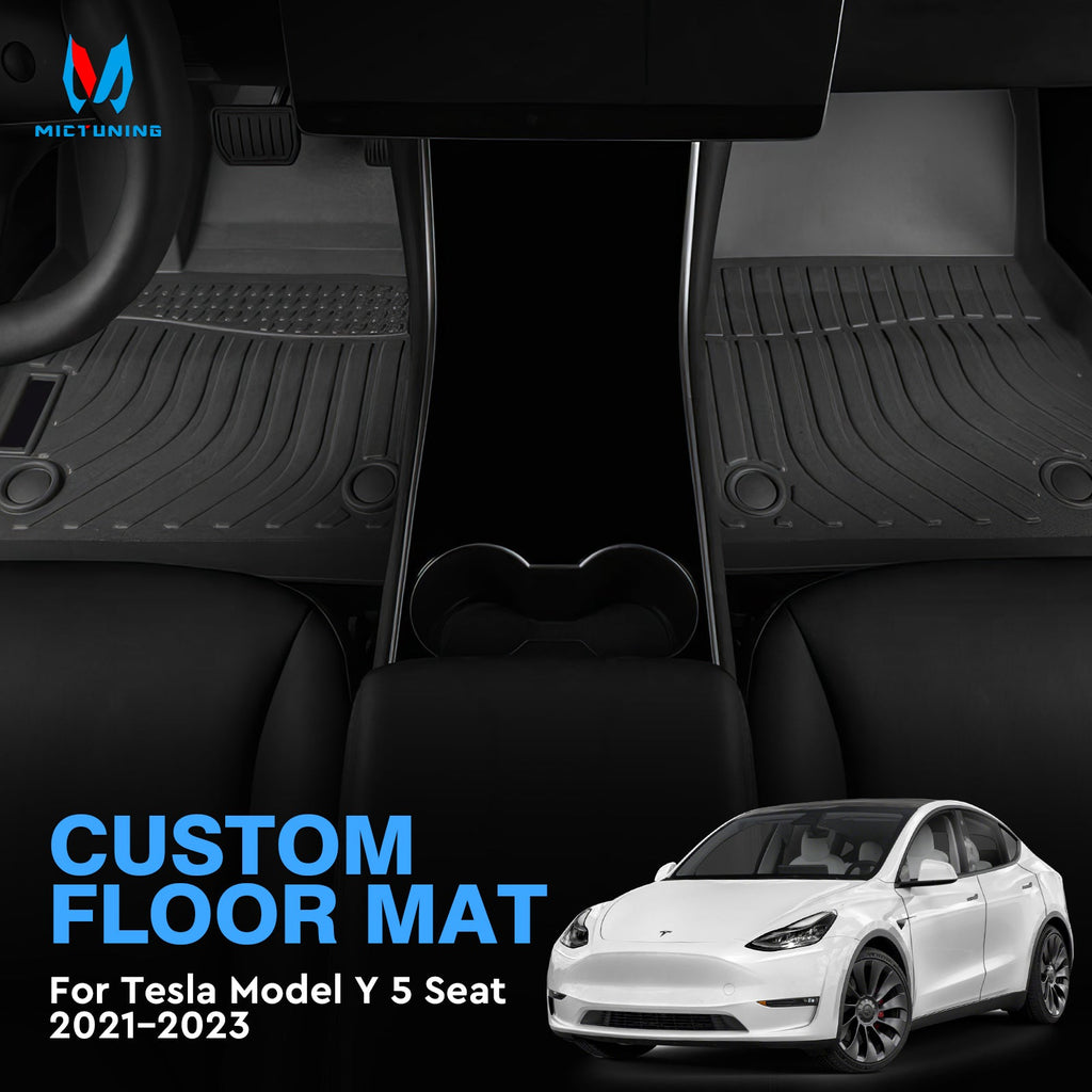 Custom MICTUNING Model Black All Tesla Compatible Liner Weather Y Trunk Non-Toxic, Non-Slip with Waterproof Seat TPE Mat 1st, 2021-2023, Fit, Protection Mats & 2nd 5 Set Floor Row