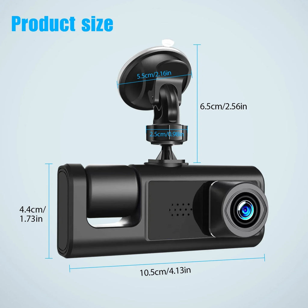 and Parking for Dash 3 Inside Night Triple Vision, Full Front Monitor Dashcam Card, Channel 1080P Cars, HD Rear Camera Three W/IR Dash Loop Car Camera Recording, TF Cam W/32GB Way G-Sensor,