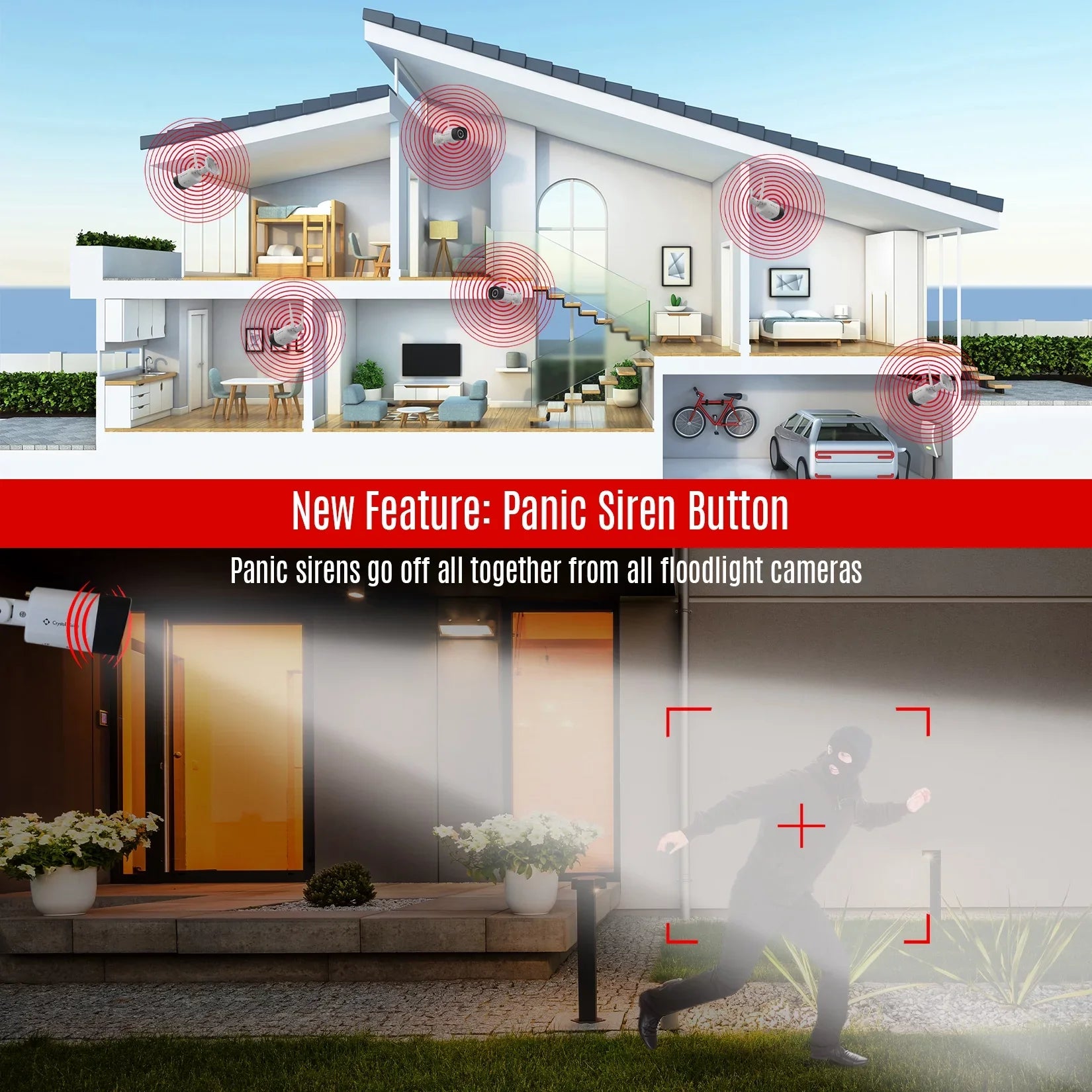 [8CH] Audio w/ Monitor, In Cameras Way System NVR 3MP CCTV Built-In HD 10.1 Floodlight Surveillance Vision Crystal 6X Siren 2 Wireless