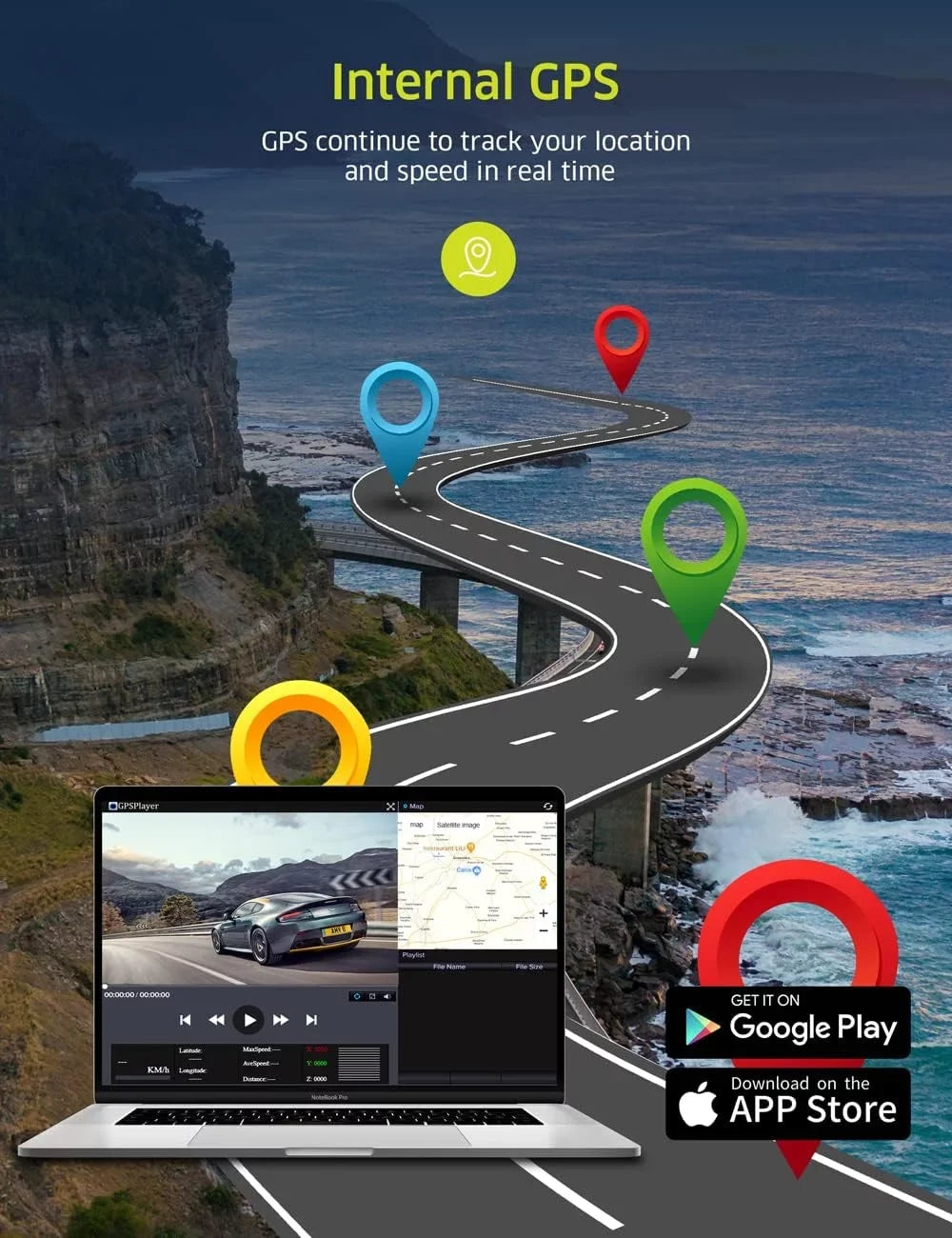 Camera and GPS Camera WiFi UHD Night Dash Card Cam, Inside Front 4K IR with Vision Car 64GB Dash TOGUARD