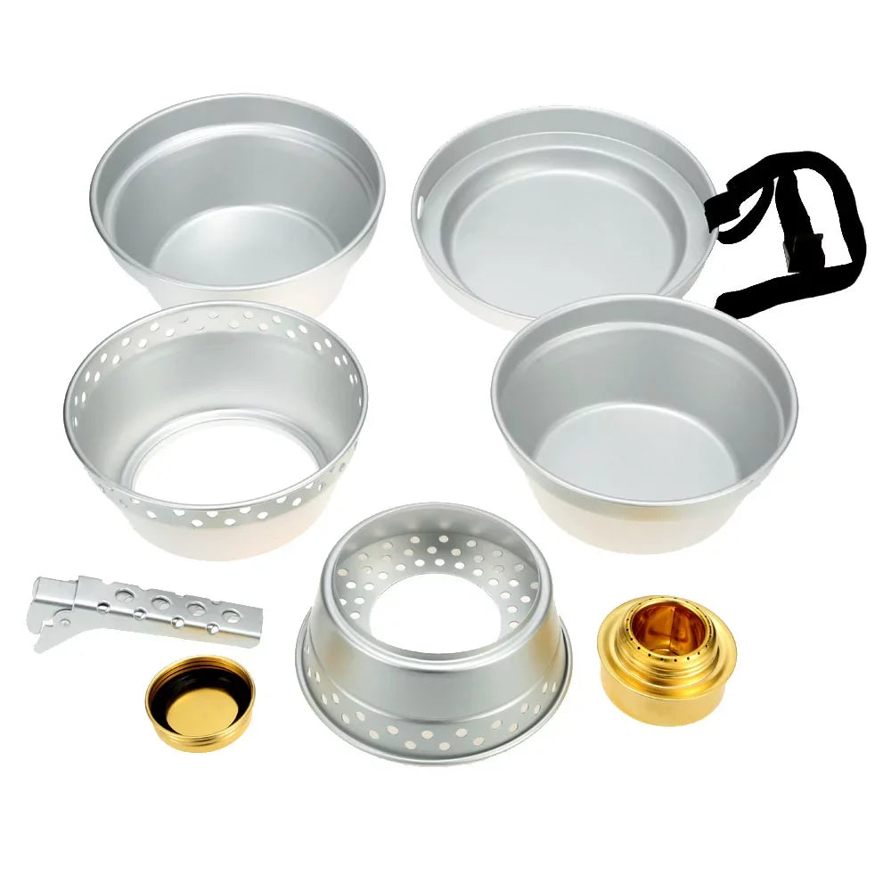 Picnic Kit with Set Backpacking Camping Pan Stand Mess Portable Stove Spirit Aibecy Cookware BBQ for Pot Cookware Hiking