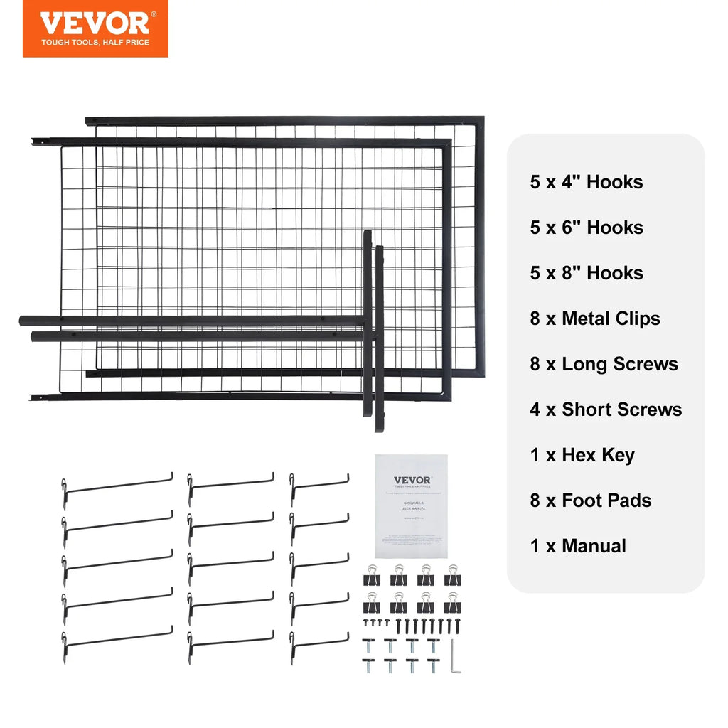 Side Wall T-Base with Packs Grid Gridwall 2' Gridwall x Double Retail Floorstanding, Shows, Display and Wire Art Extra Clips Panels Racks Display for 2 Panels Tower, with 5.6' Craft Hooks BENTISM