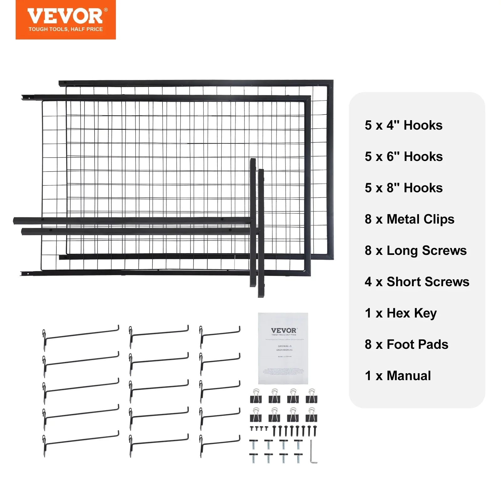 Side Wall T-Base with Packs Grid Gridwall 2' Gridwall x Double Retail Floorstanding, Shows, Display and Wire Art Extra Clips Panels Racks Display for 2 Panels Tower, with 5.6' Craft Hooks BENTISM