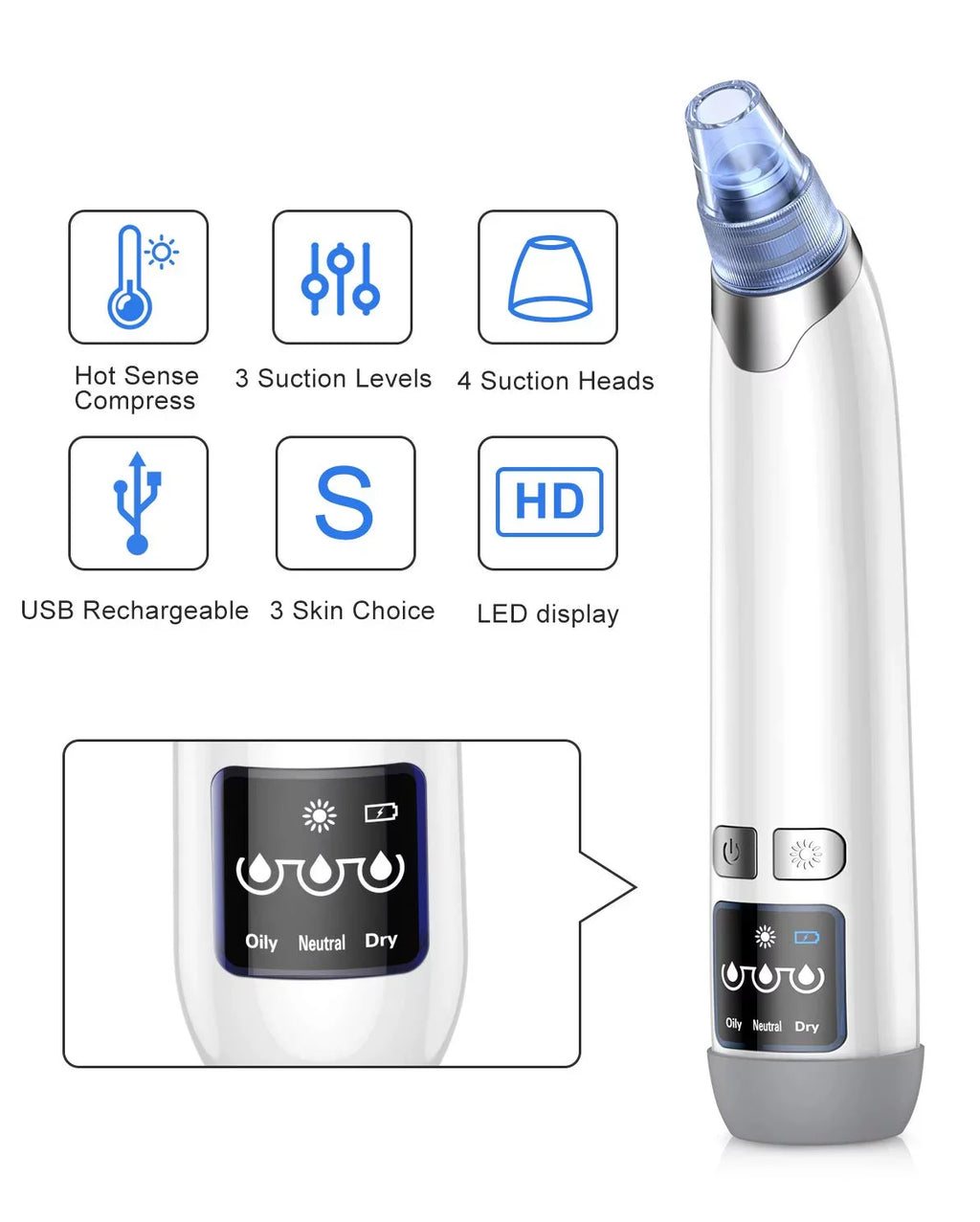 Cleaner Blackhead Pore Face USB Remover Cleaner Face Nose Rechargeable Sucker Pore Men Facial Blackhead Pore Vacuum Suction Ansten for Blackhead Electric kit Women Vacuum Remover Pimple
