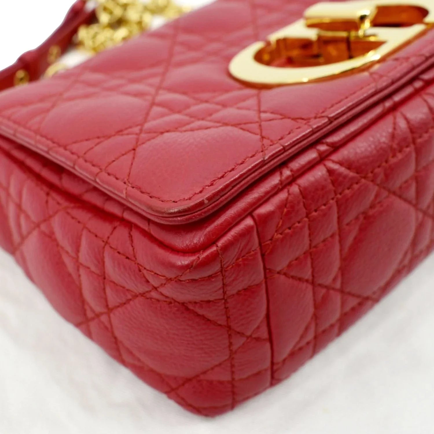 Bag DIOR Leather Cannage Caro Calfskin CHRISTIAN Pre-owned Shoulder Red