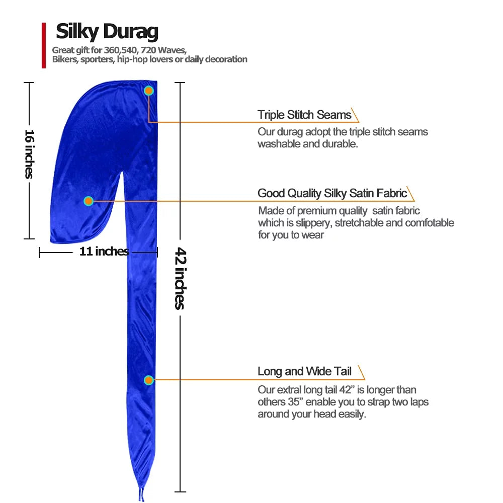 ASKNOTO Silk Men Pcs with Tail Long 360 for 4 Perfect Cap Durag 4 Headwraps Waves Pcs Silky Wave and