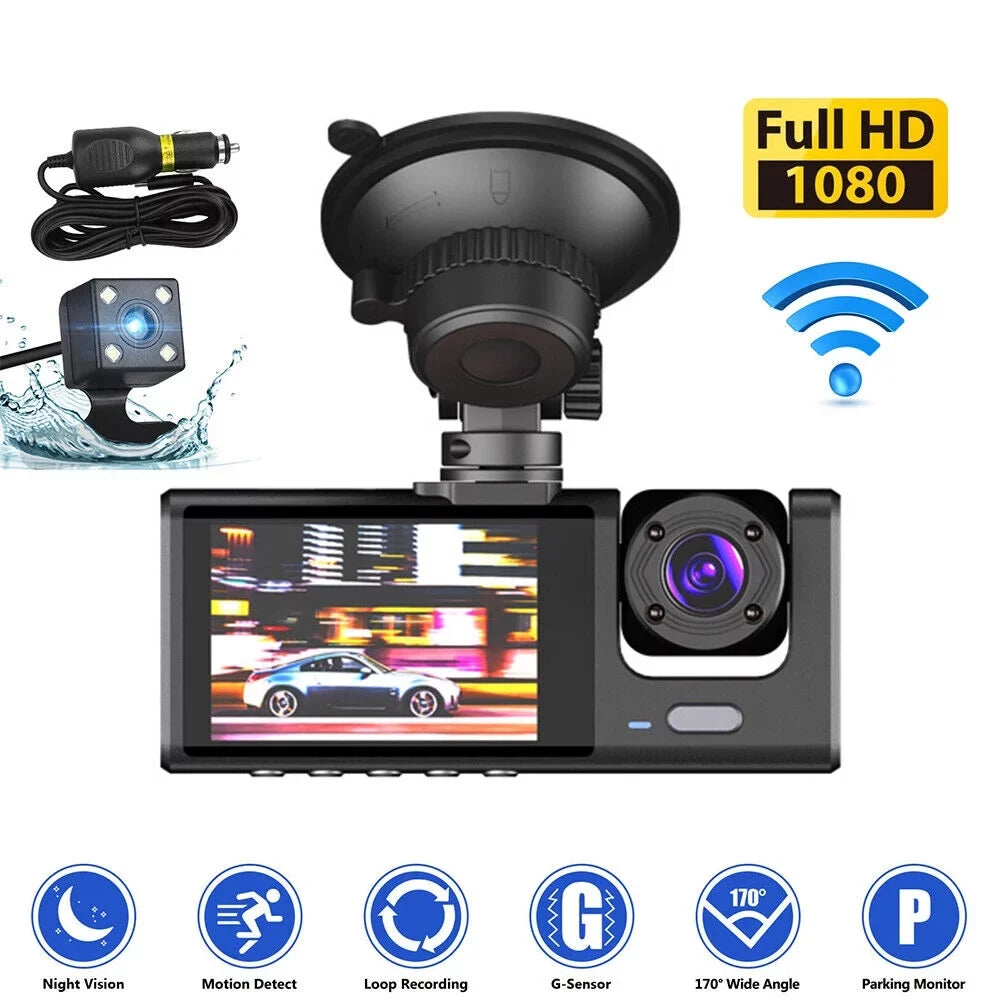 1080P Lens Jinyi Video Dash Cam Front/Rear/Inside G-sensor Car Dual Camera Recorder