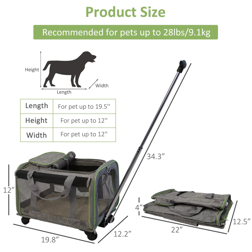 Soft-Sided and Cat Wheel Carrier Dogs Removable Pet with Pet Cat Wheels Mesh Strap Airline Approved Safety with and Base, Carrier Handle, for Telescopic Dog, for Cats, Carrier &