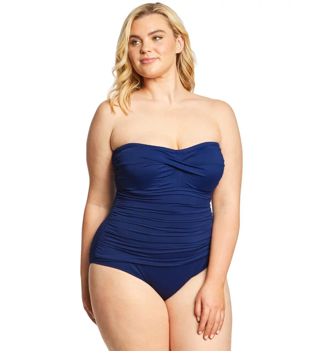 Bandeau One-Piece Lauren 16W Plus Swimsuit Women Size Navy Ralph Twist