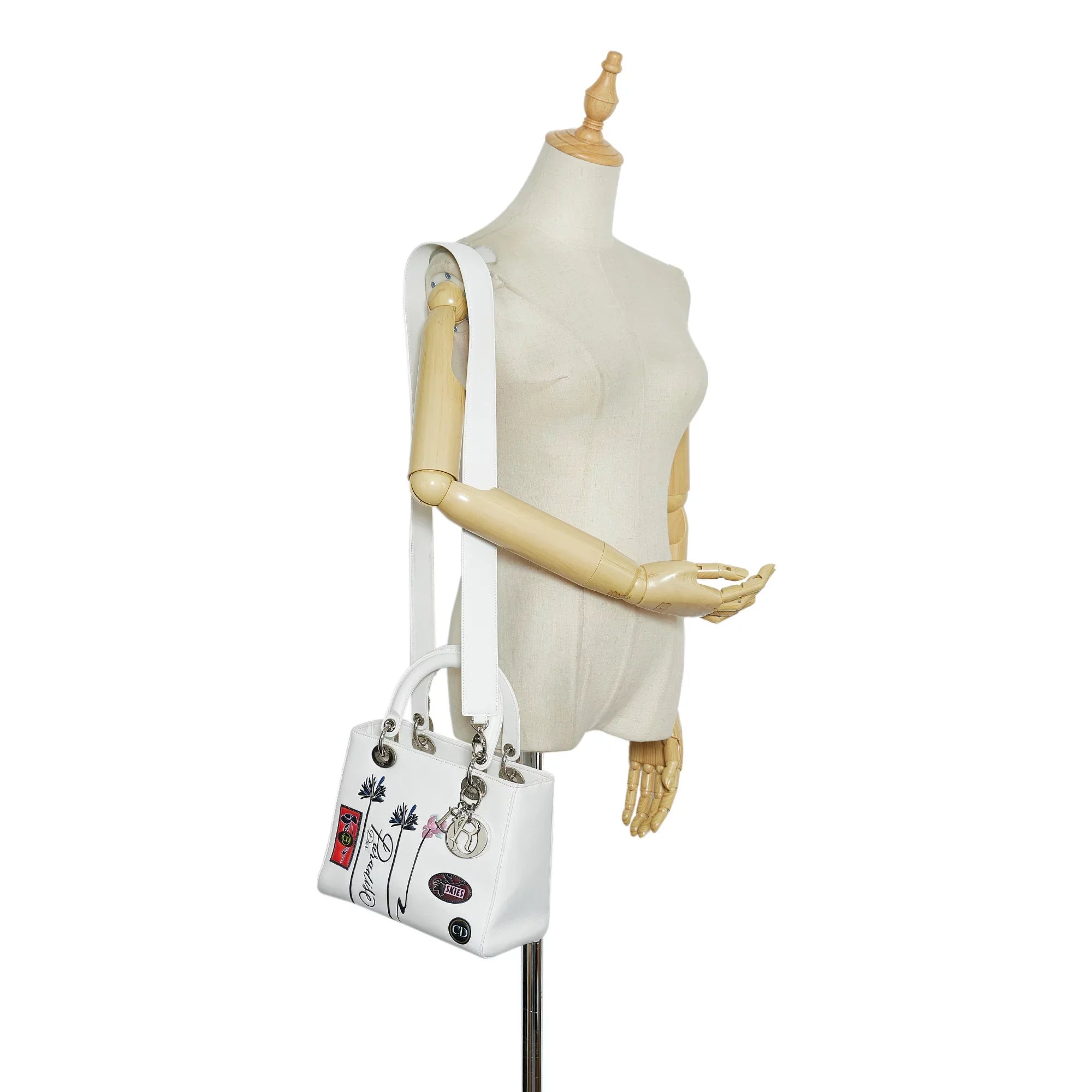 Paradise Medium Lady Unisex White Authenticated Satchel Dior Pre-Owned Lambskin Leather (Good)