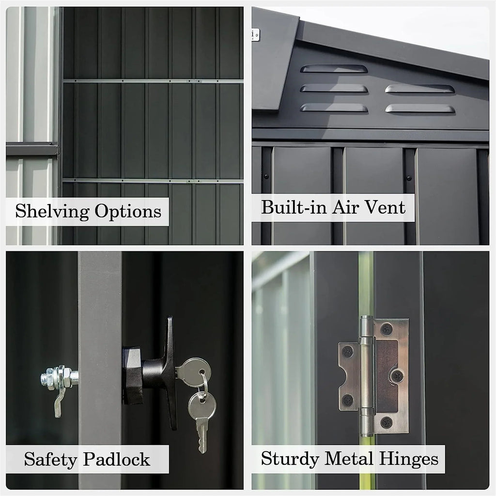 Lawn Door 8', with CoSoTower Metal Steel Trash for Lockable Outdoor Storage Shed Cabinet 10'X for Patio, Black) Bike, Garden Storage Backyard, Outdoor (10X8ft, Shed Galvanized Can, Tools,