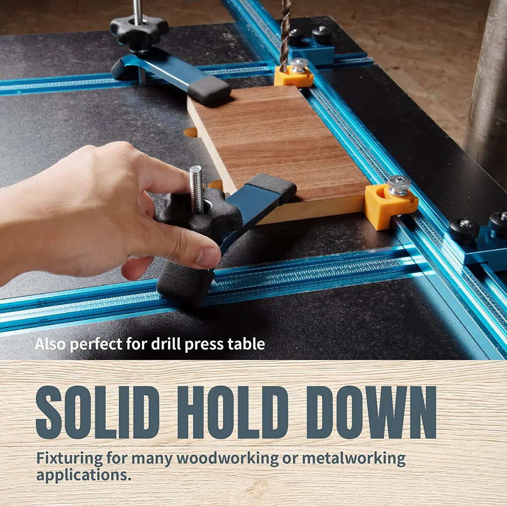 of Track Woodworking Track Clamps, POWERTEC T (Set 1-1/2" Jigs and Washers, Down 1/4-20 Fixtures Knob w/Hold Down Bolts Kit, for 2x5-1/2" and L T 10) Clamps, Hold Track Hex Accessories T x Kit (71846)