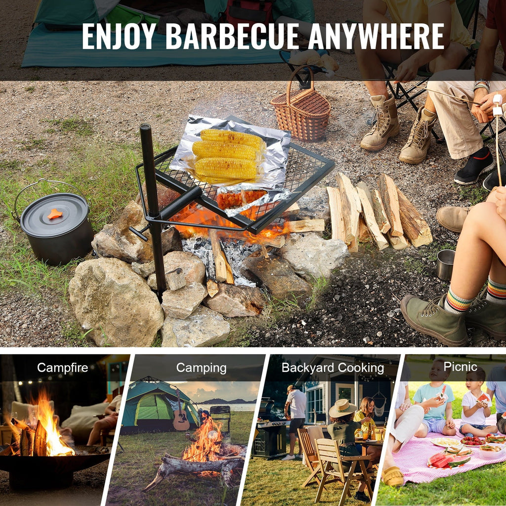 Fire Open Grate Steel BENTISM Adjustable 16" x Swivel Heavy Duty Grill Campfire 16" Cooking