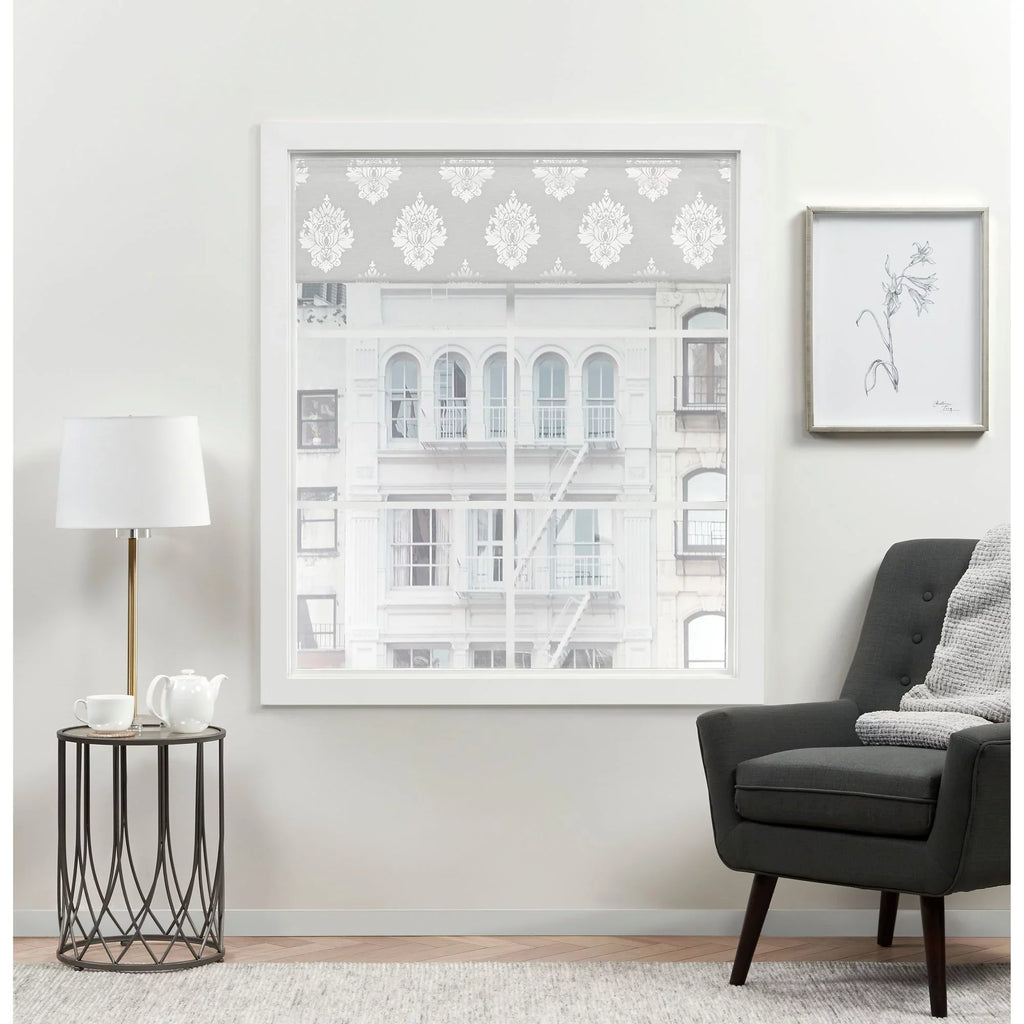 Silver Damask Exclusive Home 34"x64", 100% Marseilles Roman Shade, Blackout