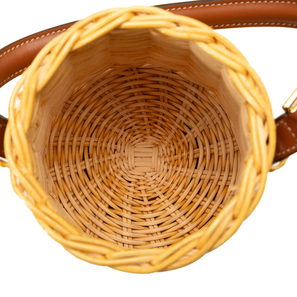 Unisex Wicker Bucket DrawstringBag Celine (Good) Brown Pre-Owned Authenticated Rattan Micro Natural Material Bag