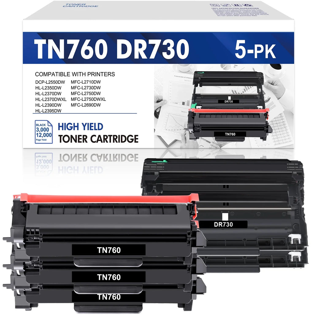 2x DCP-L2550DW Drum HL-L2350DW TN-760 Unit ) for DR730 MFC-L2710DW TN760 Set DR730 High Unit Compatible (3x Cartridge Yield Printer Toner, Drum Black MFC-L2690DW Toner and Brother