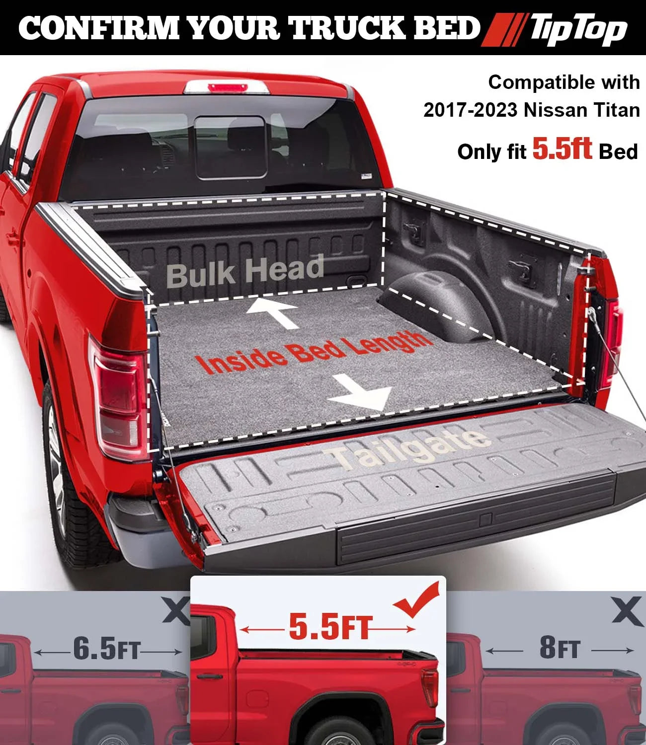 Cover 2017-2023 Deck w/o | Tri-Fold or FRP On Bed TIPTOP 5.5ft Titan Top System| Bed Truck Without (67") Tonneau Rail Hard With Titan |For The Nissan For Models Box TPM3