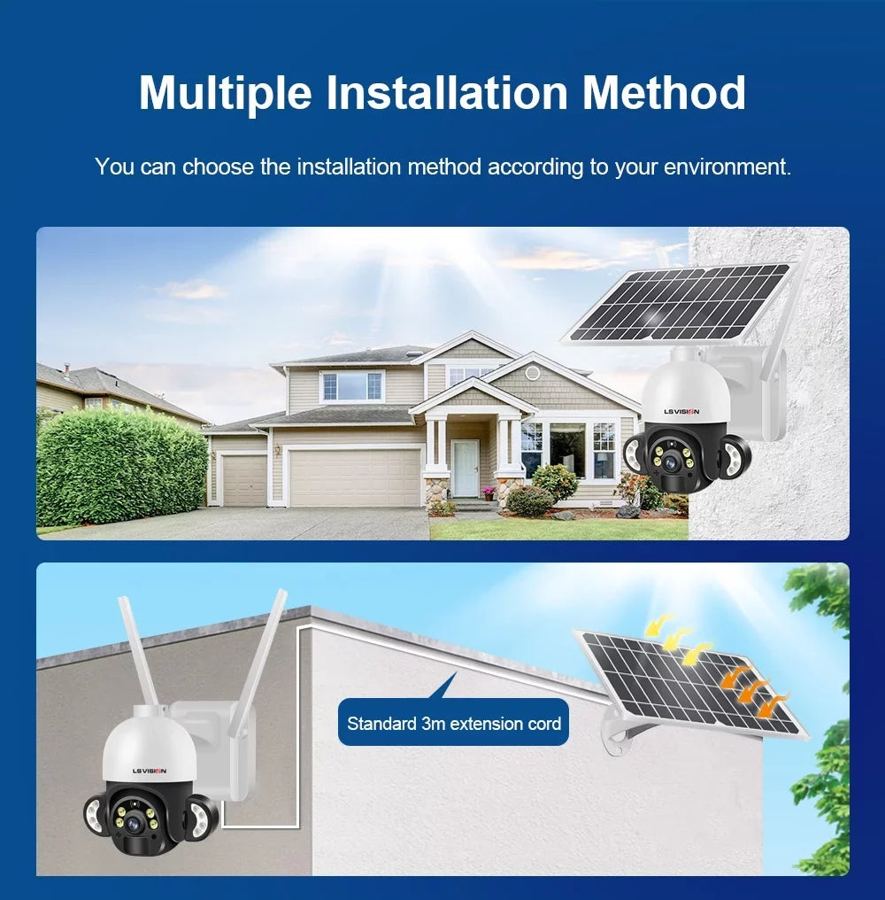CCTV PTZ LS VISION Cameras WiFi Solar 4MP Outdoor System Security Wireless Waterproof