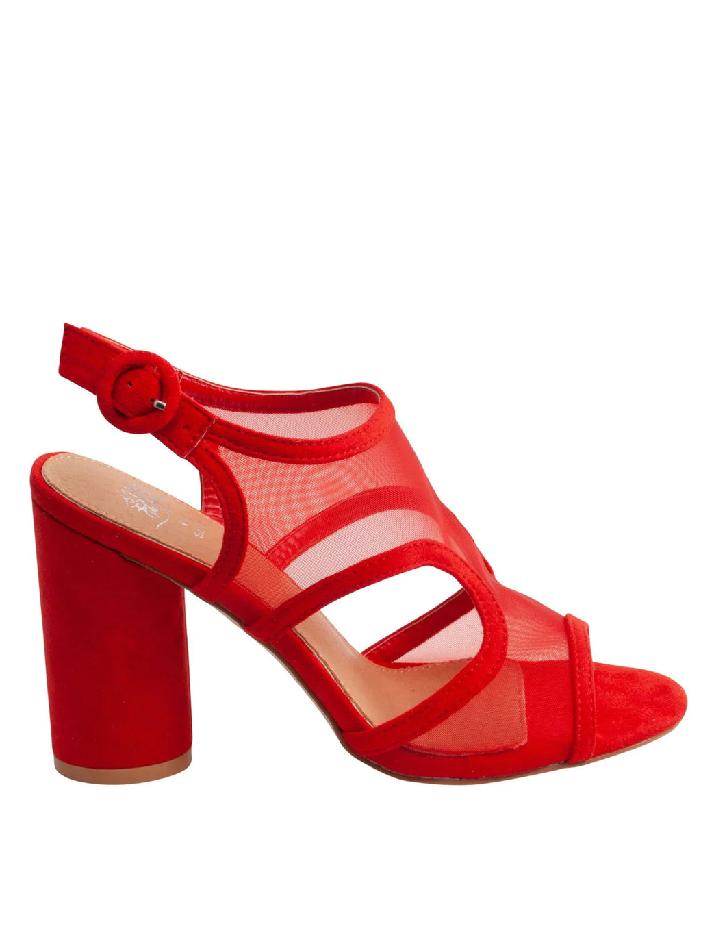 Red 7.5 Cutouts Toe Side Buckle Heel G.C. SHOES Womens Slingback Round Block Claire Mesh Adjustable Sandal Padded