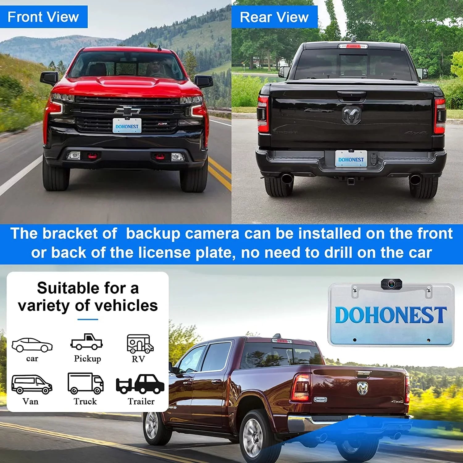 Camera Cam HD Reverse DoHonest 2 Play Backup Signal vision Monitor 1080P Car Auto-Switching Van Install 7-Inch: for Stable Plug Bluetooth Kit Channel Pickup Easy to Truck V Wireless and Night Camper
