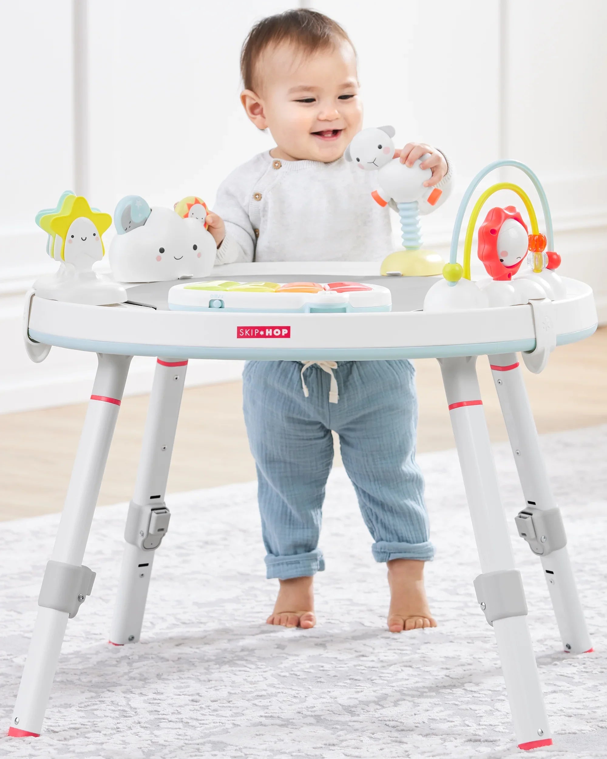 Baby Lining Skip 4mo+, with Play Grow-with-Me Hop Cloud Activity Interactive Center Silver Center: 3-Stage Functionality,