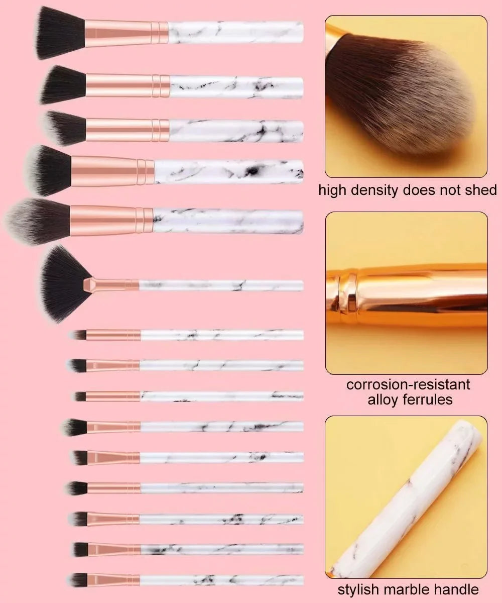 for 15 Marble Highlighter, Makeup Holder, pcs Eyeshadow Shade, Set and Foundation Contour, Marble with Loose Pro Brush Powder, Brusher