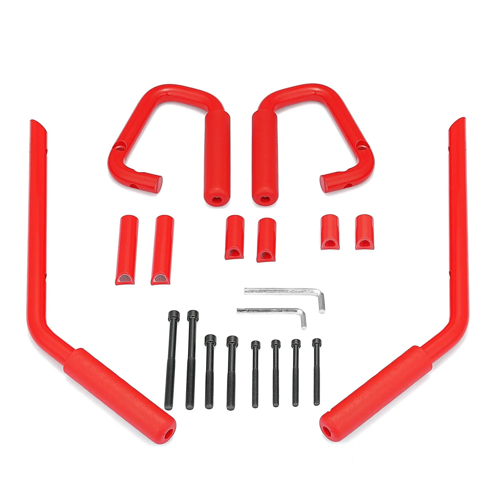 Aluminum Bar Coated Set Rear Wrangler for & JK Jeep Handles Front Grab 07-18 Full WEISEN- Red Powder
