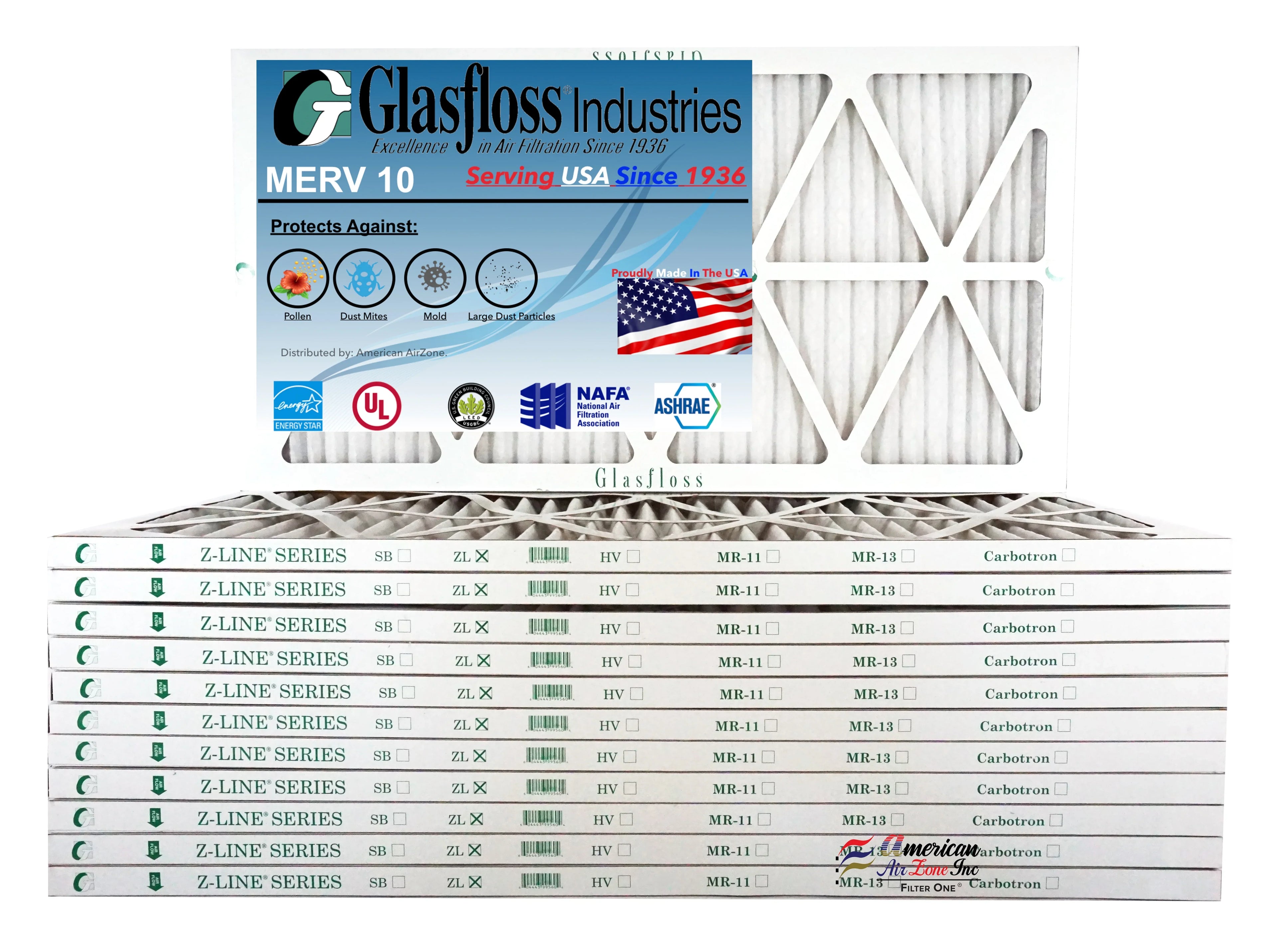(Actual inch) 26.5x7/8 USA Furnace - 10 Filter 14x27x1 in MERV - 13.5 Size: x Air Glasfloss - -Qty:12 Made