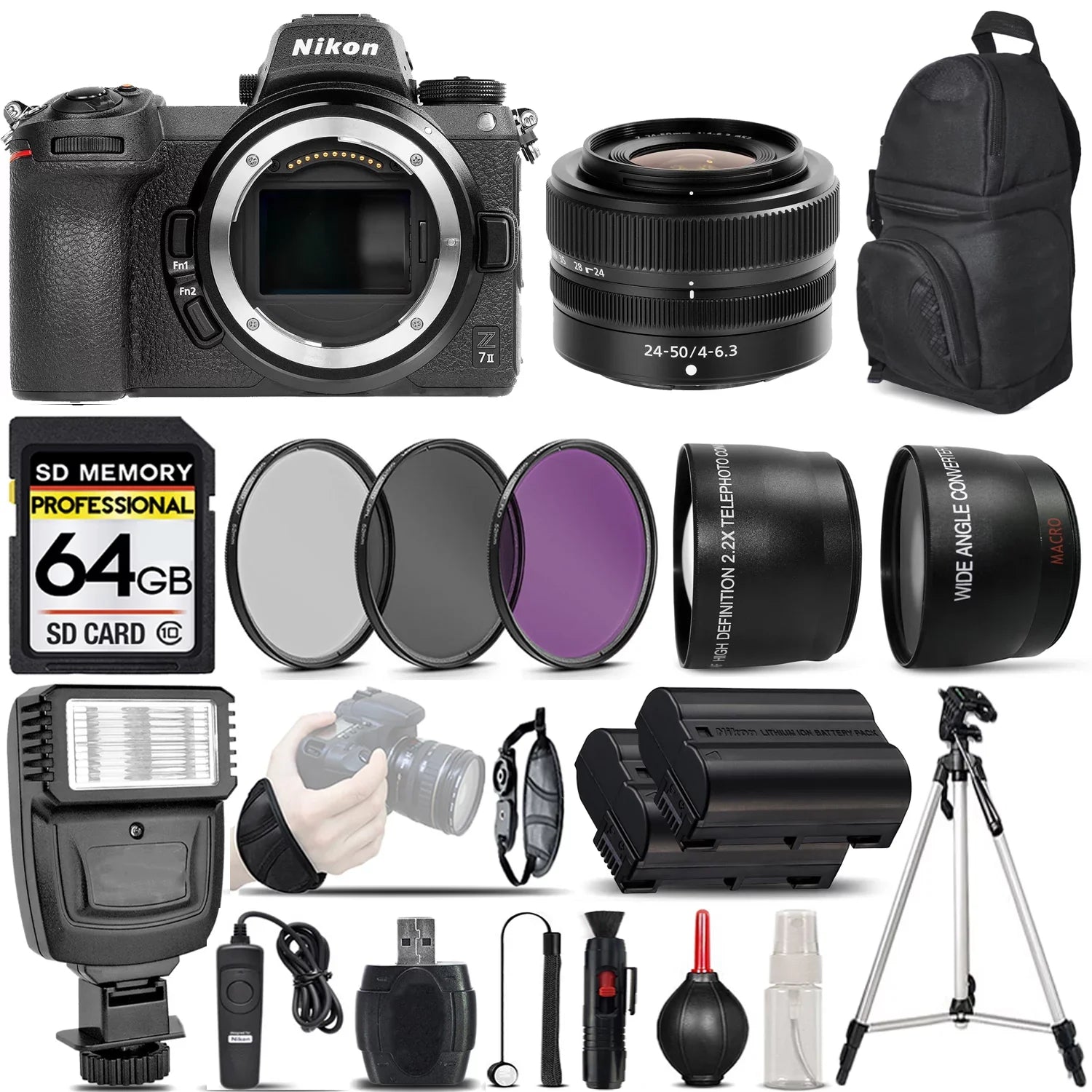'- Remote Flash Card + Memory Grip Lens Wide Lens Nikon Lens Telephoto Mirrorless f/4-6.3 + UV-CPL-FLD + II + + with 24-50mm Angle Filters Internatio + Z7 0.43X 2.2x Control Wrist + Digital 64GB Camera