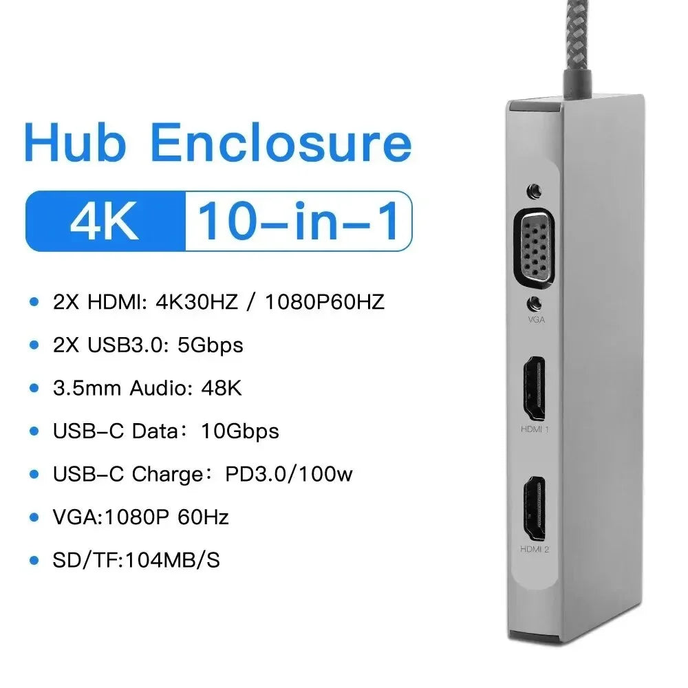 30Hz 1 USB Macbook Splitter To PC Docking Hub -Compatible 100W in Laptop Station USB 4K Type for C PD C Air Win10