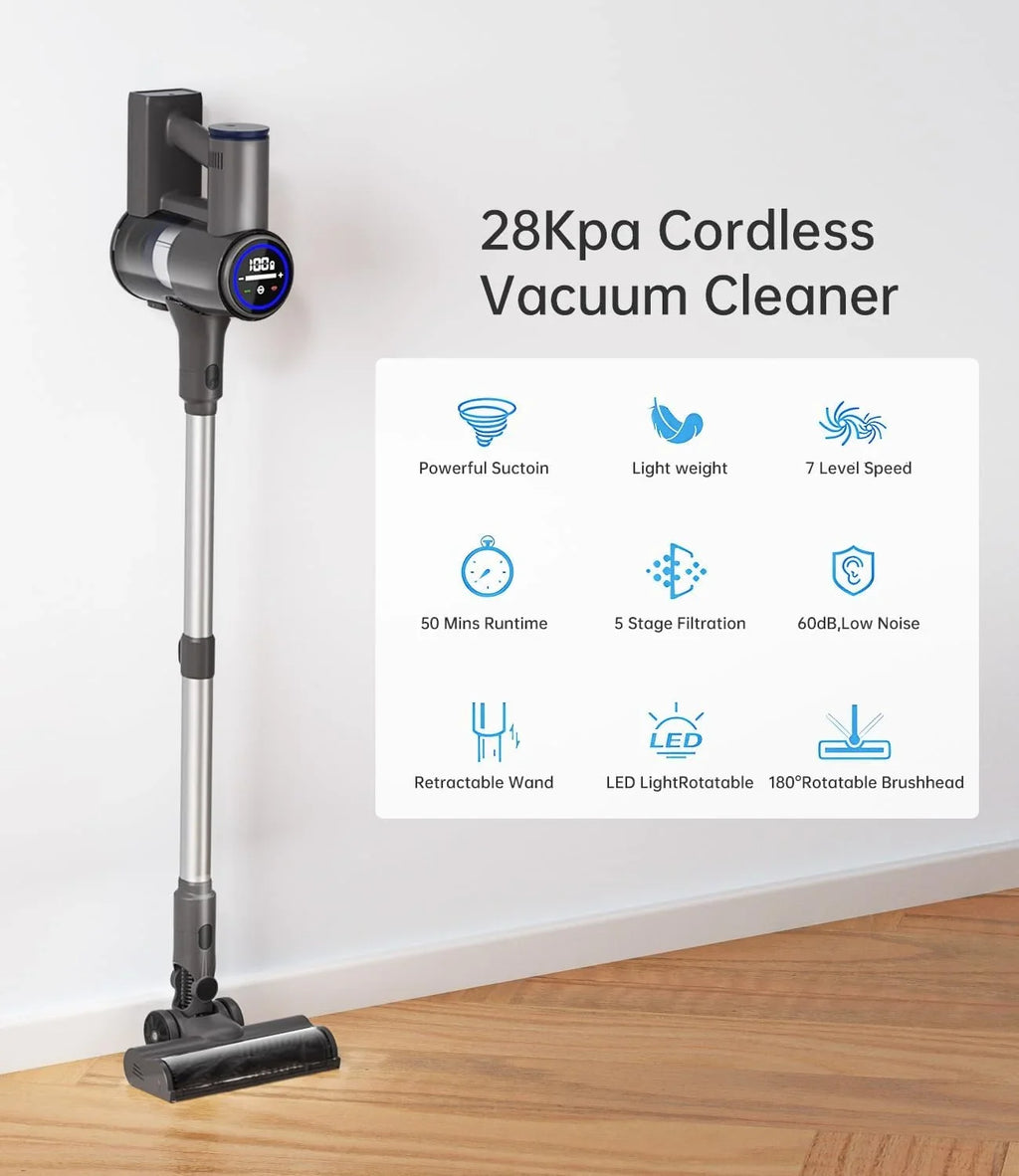 Vacuum Cleaners Power and Cordless Hair Cleaner Mins 50 Vacuum Hardwood Cleaner Home Pet 28KPA, for Floor with Cordless Carpet, Stick Modes, 7 Vacuum RunTime
