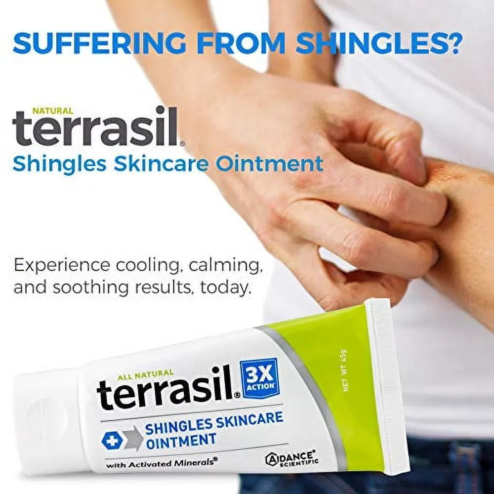 Cream Natural 45gm Shingles Pain Nerve Outbreaks Terrasil and Herpes 3X 2-Pack Patented Zoster Triple - Rash Causing for Action by Formula Treatment Tube - Painful