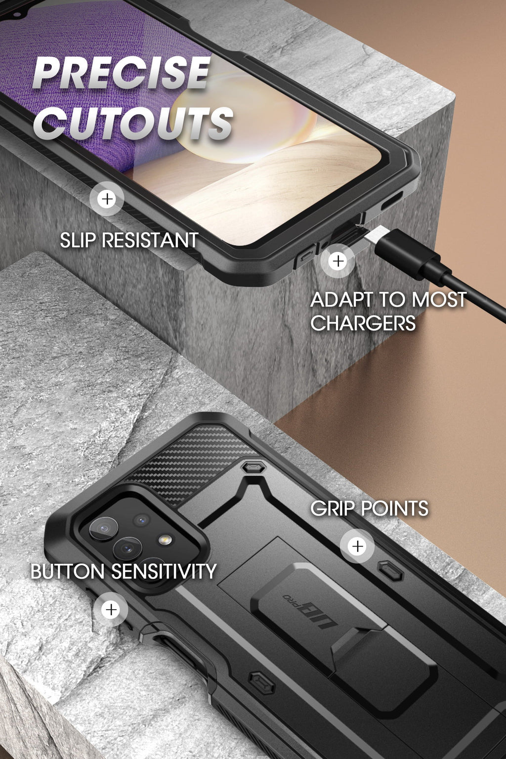 for Designed Case Built-in Version], Unicorn Beetle 4G SUPCASE Samsung Pro Rugged Galaxy Fit Series A32 with Kickstand Screen 5G Full-Body Holster Protector & (Black) Case [Not