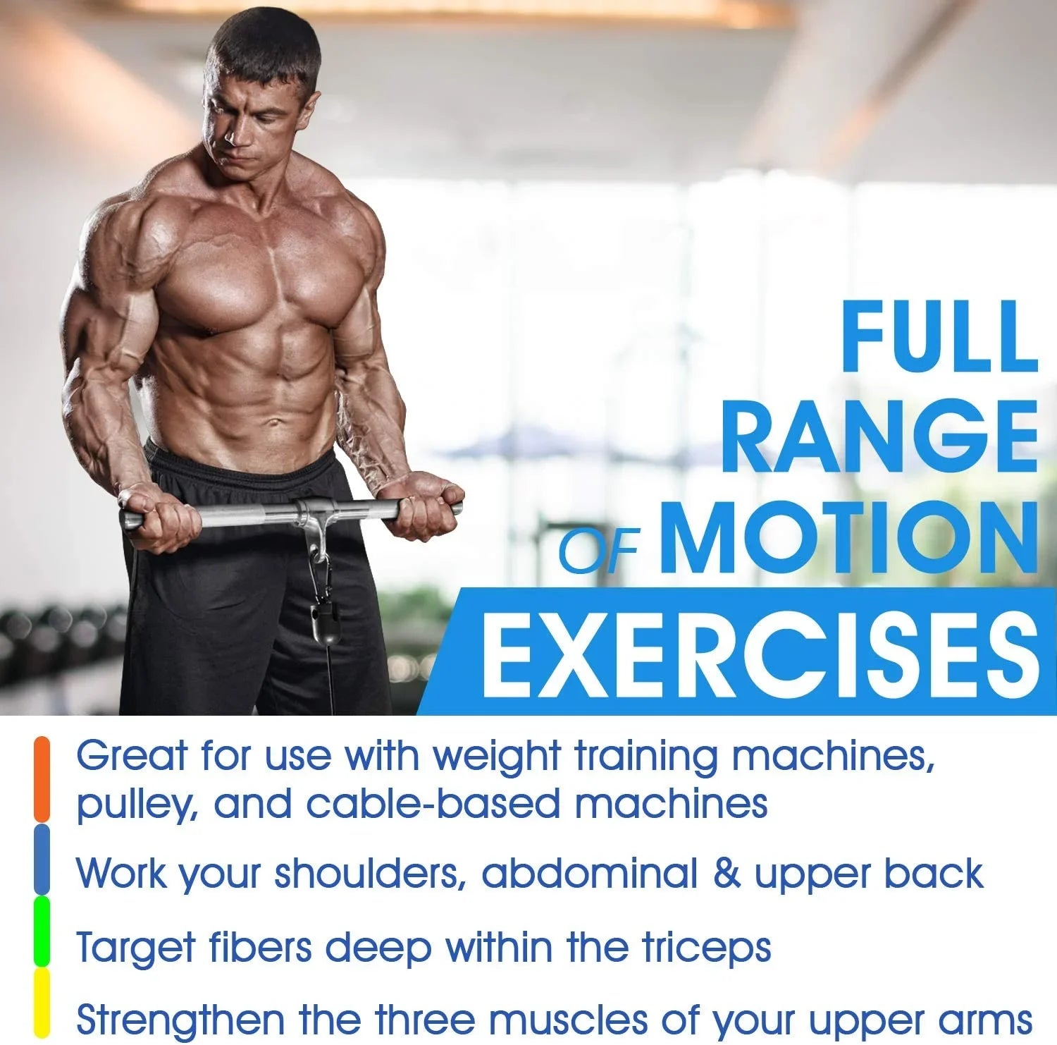 Rope + Cable D V-shaped Combo Double Handle Bar Tricep Yes4All Attachment +